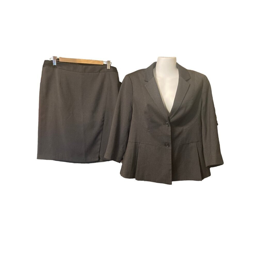 Laundry By Shelli Segal Gray Black Houndstooth Jacket And Skirt Suit Set Size 10